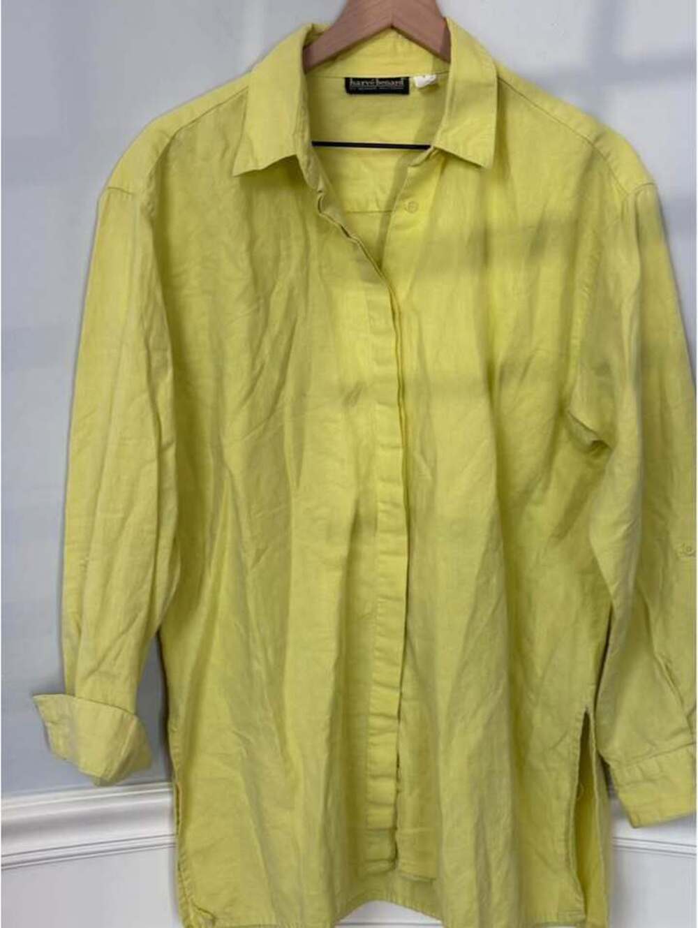 Harvé Benard Yellow Linen Blend Button Down Shirt Size XL